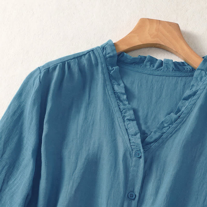 Buddha Stones Spring Summer Casual Button-Up Solid Women's Short Sleeve Shirts - image 15