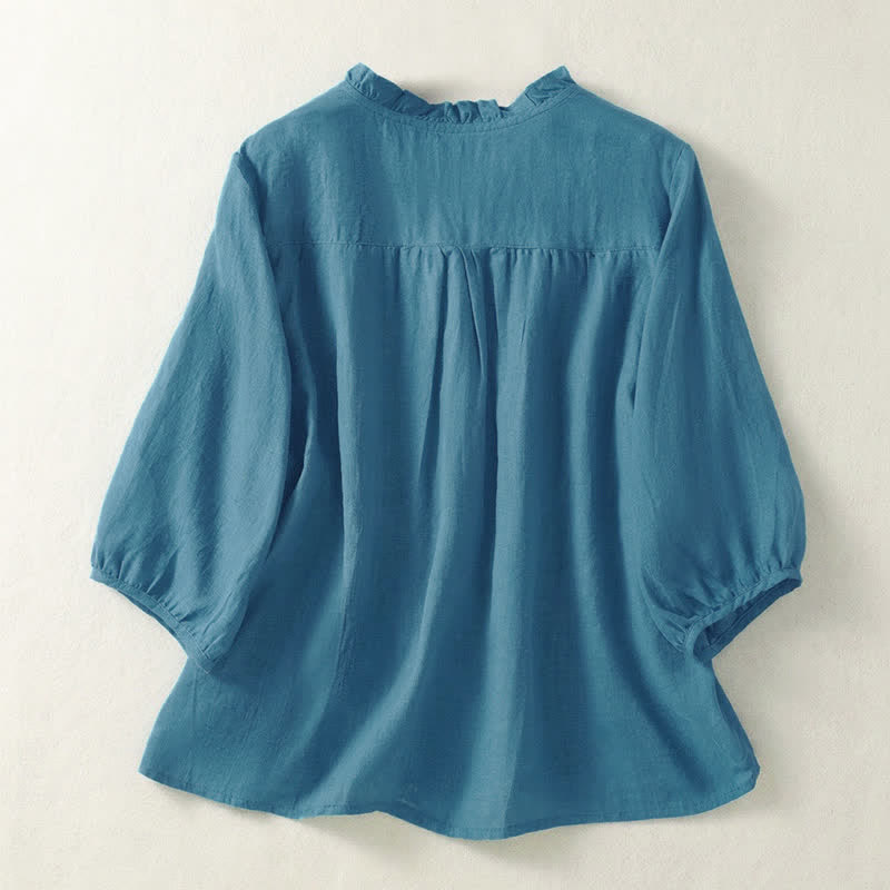 Buddha Stones Spring Summer Casual Button-Up Solid Women's Short Sleeve Shirts - image 14