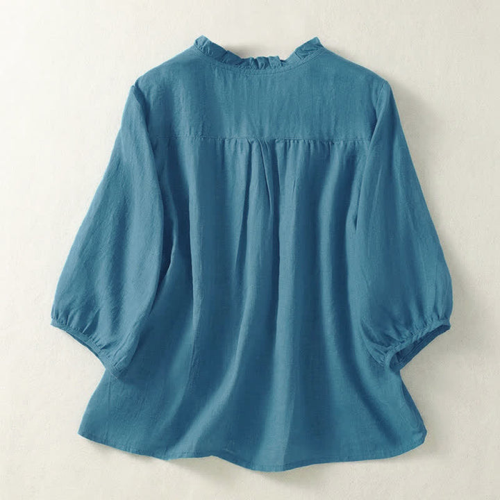 Buddha Stones Spring Summer Casual Button-Up Solid Women's Short Sleeve Shirts - image 14