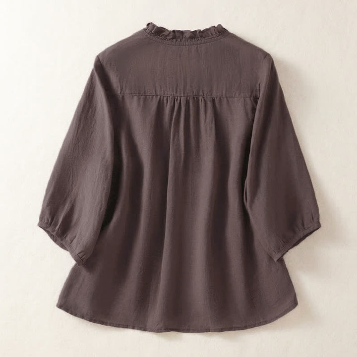 Buddha Stones Spring Summer Casual Button-Up Solid Women's Short Sleeve Shirts - image 1