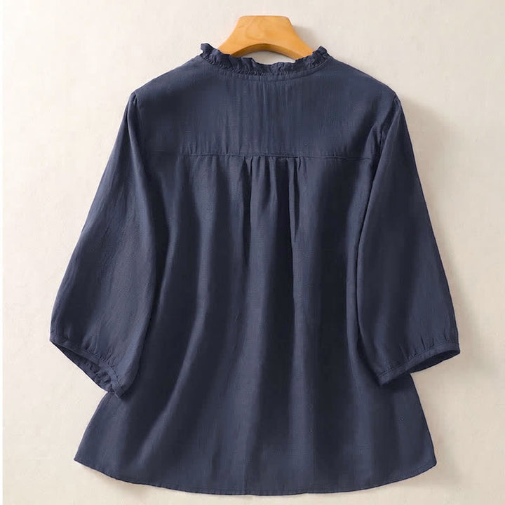 Buddha Stones Spring Summer Casual Button-Up Solid Women's Short Sleeve Shirts - image 21