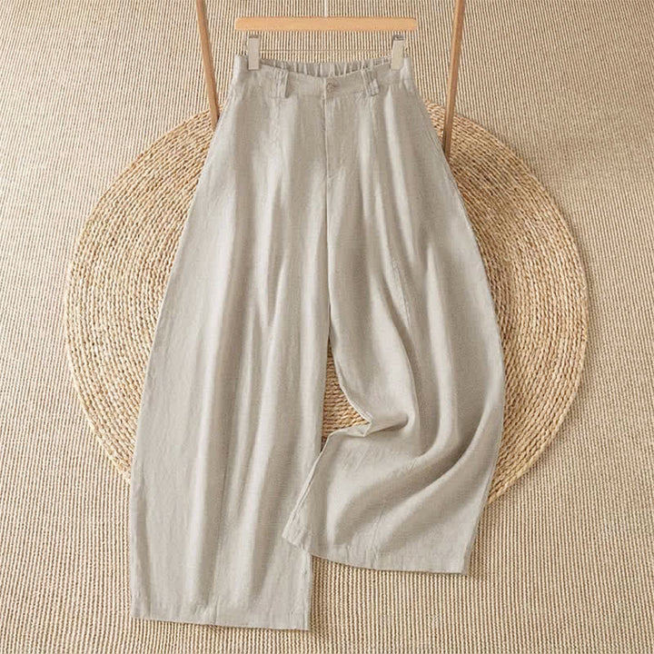 Buddha Stones Spring Summer Casual Solid Zipper Design Ankle Pants Women's Wide Leg Pants With Pocket - Tan - US8-10, UK/AU12-14, EU40-42 (2XL) - image 0