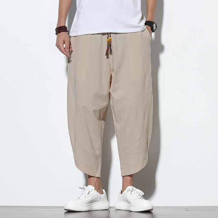Buddha Stones Casual Summer Drawstring 7-8 Length Men's Harem Pants With Pockets - Beige - US/UK/AU46，EU56 (5XL) - image 8