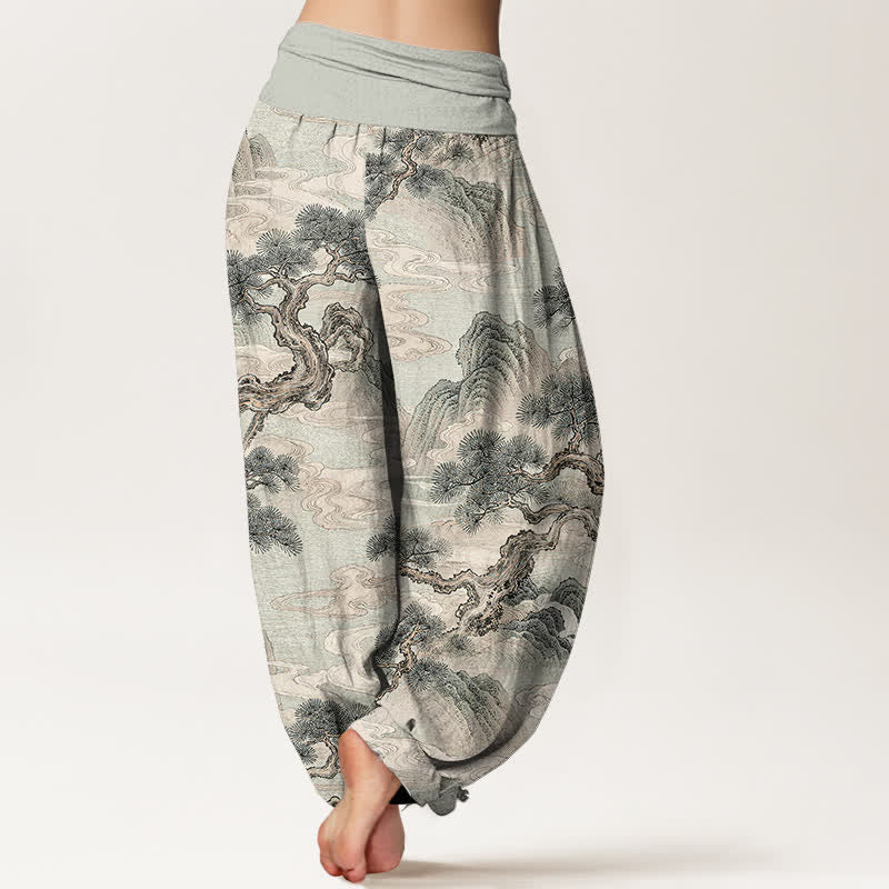 Buddha Stones Cotton Ink Wash Landscape Pattern Women's Elastic Waist Harem Pants - image 2