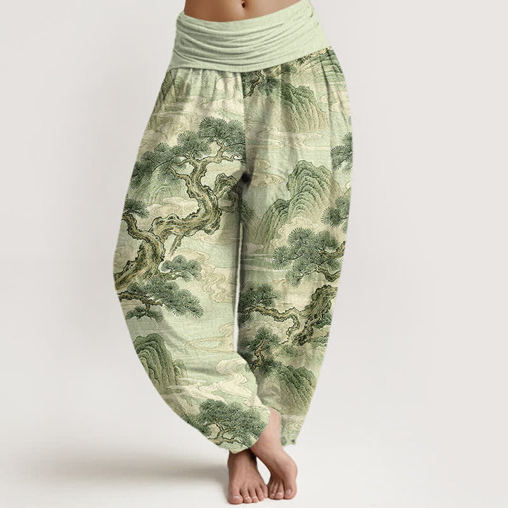 Buddha Stones Cotton Ink Wash Landscape Pattern Women's Elastic Waist Harem Pants - PaleGreen - US16，UK/AU20，EU48 (3XL) - image 5
