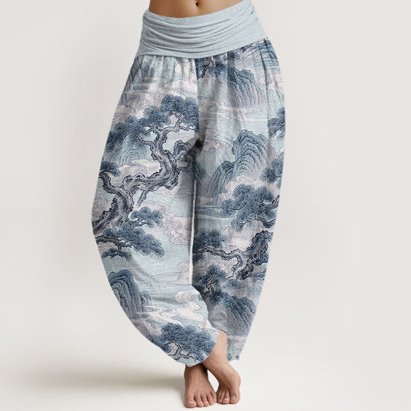 Buddha Stones Cotton Ink Wash Landscape Pattern Women's Elastic Waist Harem Pants - PowderBlue - US16，UK/AU20，EU48 (3XL) - image 8