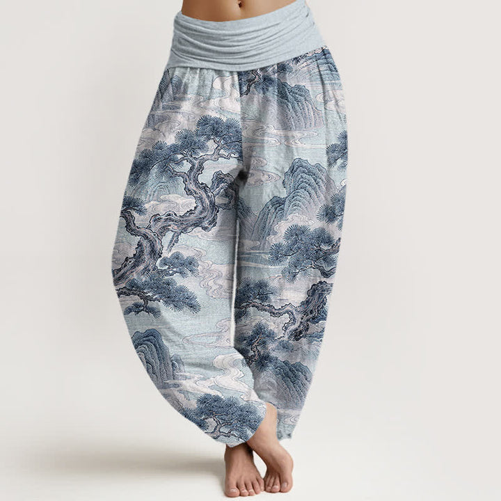 Buddha Stones Cotton Ink Wash Landscape Pattern Women's Elastic Waist Harem Pants - PowderBlue - US16，UK/AU20，EU48 (3XL) - image 8