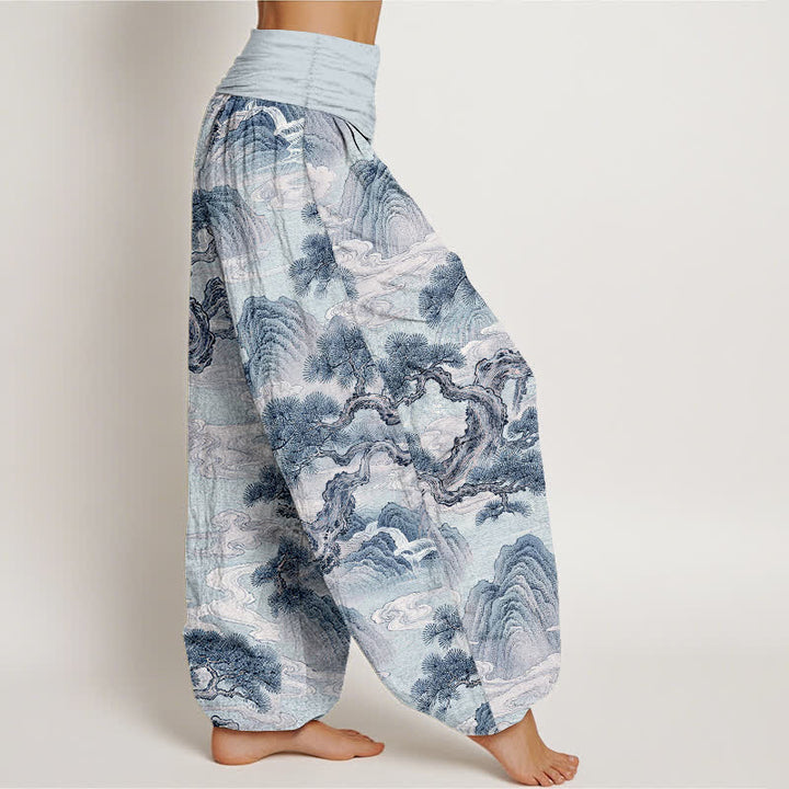 Buddha Stones Cotton Ink Wash Landscape Pattern Women's Elastic Waist Harem Pants - image 9