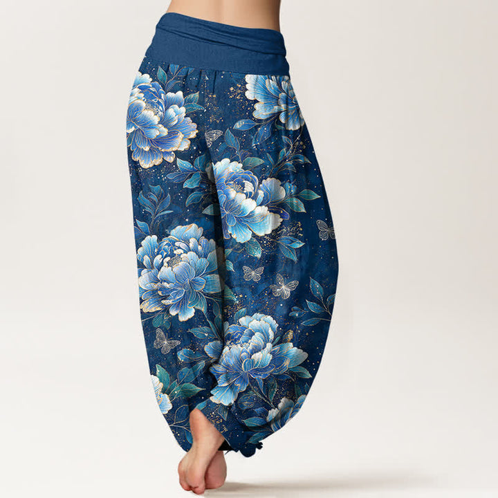 Buddha Stones Cotton Peony Butterfly Pattern Women's Elastic Waist Harem Pants - image 2