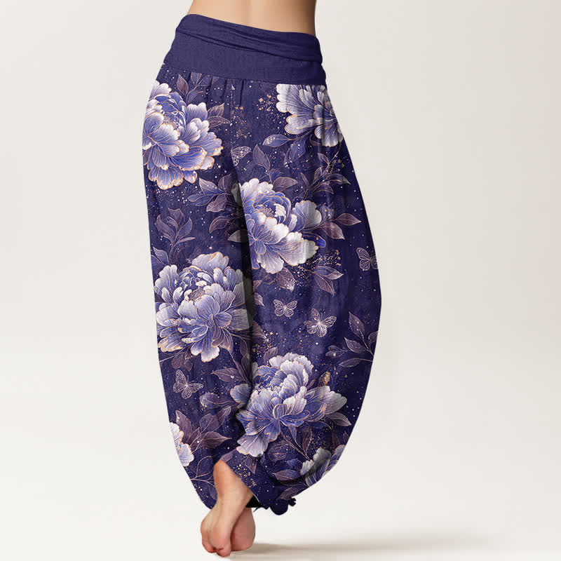 Buddha Stones Cotton Peony Butterfly Pattern Women's Elastic Waist Harem Pants - image 7