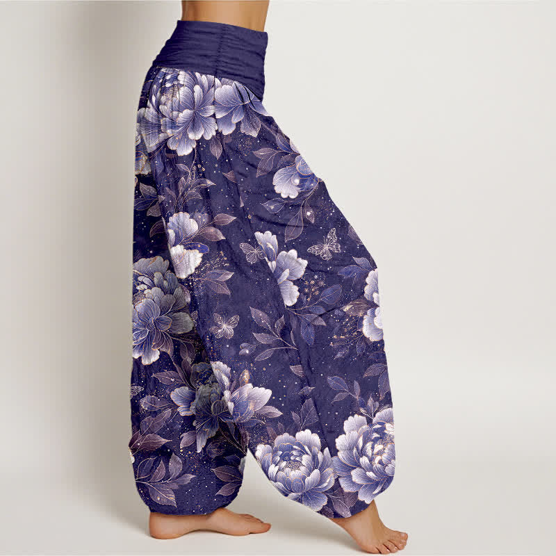 Buddha Stones Cotton Peony Butterfly Pattern Women's Elastic Waist Harem Pants - image 6
