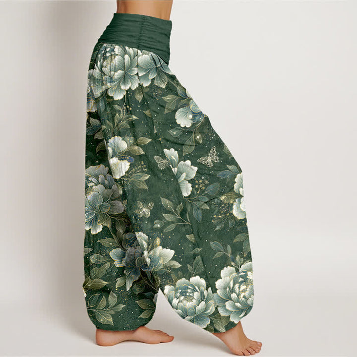 Buddha Stones Cotton Peony Butterfly Pattern Women's Elastic Waist Harem Pants - image 9