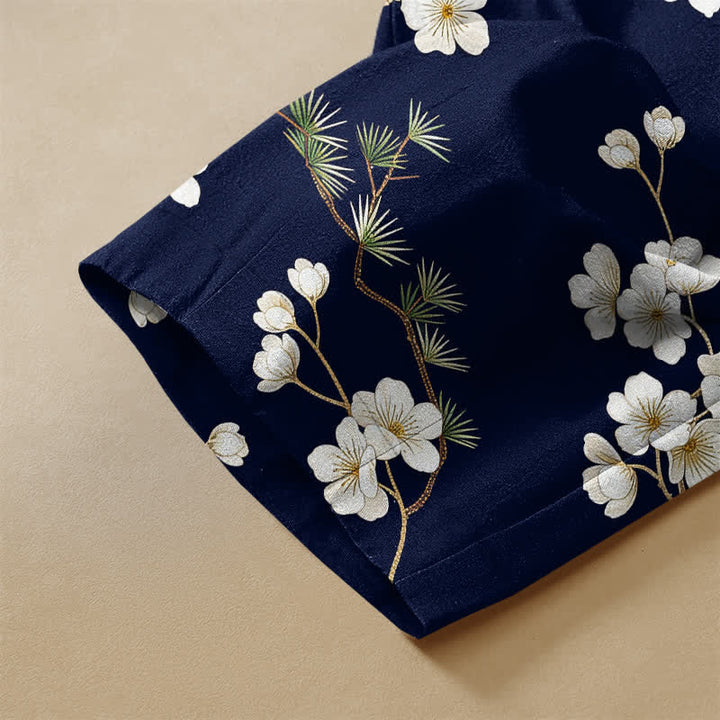 Buddha Stones Pure Cotton Vintage Crane Blossom Pattern Frog Button Women's Elastic Waist Harem Pants With Pockets - image 3