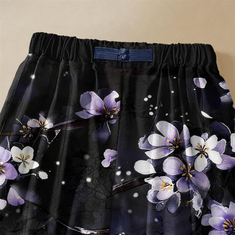 Buddha Stones Pure Cotton Ombre Sakura Blossom Pattern Frog Button Women's Elastic Waist Harem Pants With Pockets - image 2
