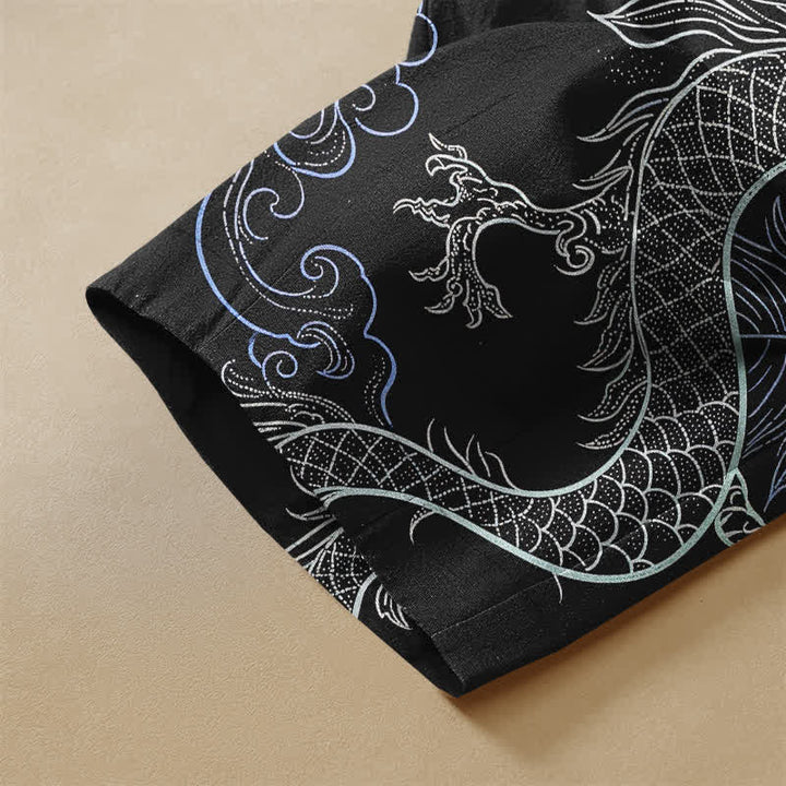 Buddha Stones Pure Cotton Oriental Dragon Wave Pattern Frog Button Women's Elastic Waist Harem Pants With Pockets - image 3