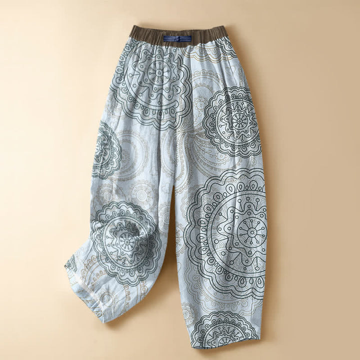 Buddha Stones Pure Cotton Boho Mandala Pattern Frog Button Women's Elastic Waist Harem Pants With Pockets - PowderBlue - US16，UK/AU20，EU48 (3XL) - image 5
