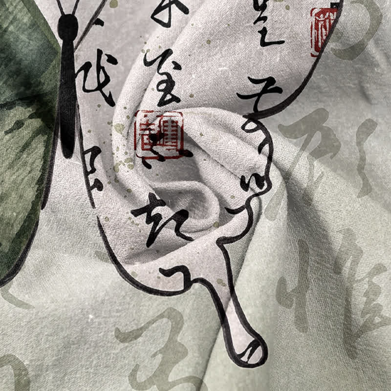 Buddha Stones Pure Cotton Artistic Script Butterfly Pattern Women's Elastic Waist Pants With Pockets - image 2