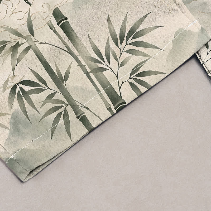 Buddha Stones Pure Cotton Zen Bamboo Leaf Pattern Women's Elastic Waist Pants With Pockets - image 1