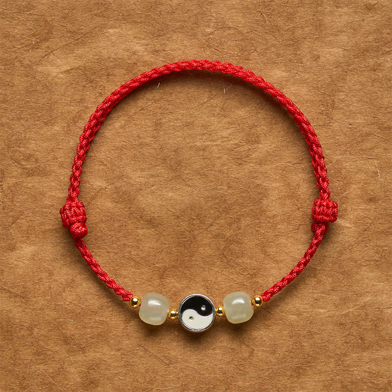 Buddha Stones Alloy Yin Yang Hetian Jade Bead Red String Balance Bracelet - DarkRed String - 6.3-7.1 in (16-18 cm) - image 0