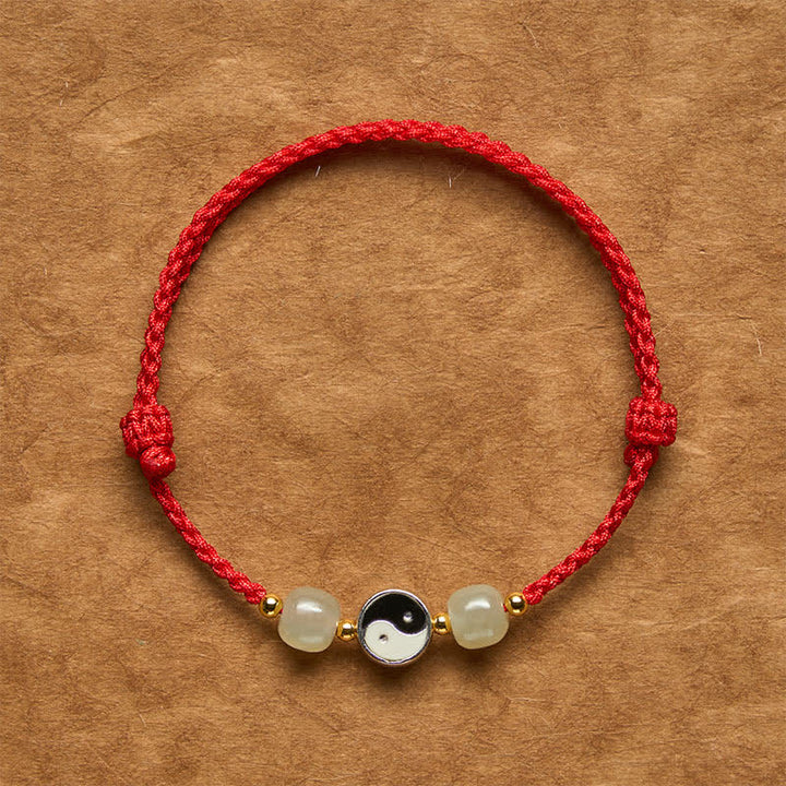 Buddha Stones Alloy Yin Yang Hetian Jade Bead Red String Balance Bracelet - DarkRed String - 6.3-7.1 in (16-18 cm) - image 0