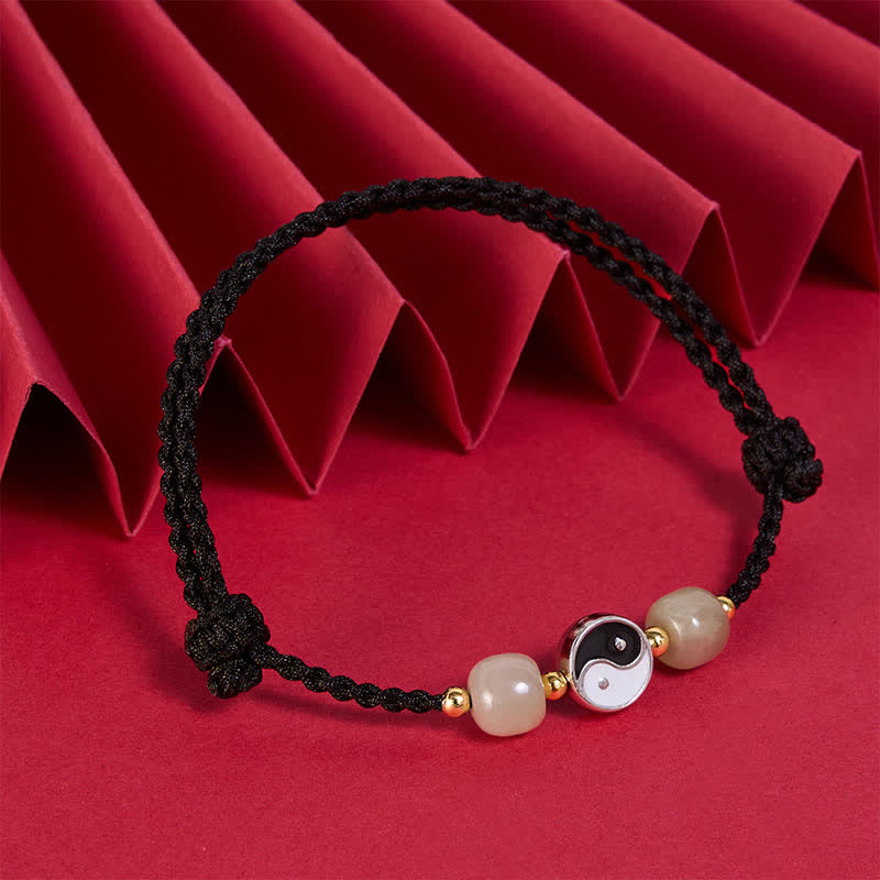Buddha Stones Alloy Yin Yang Hetian Jade Bead Red String Balance Bracelet - image 13