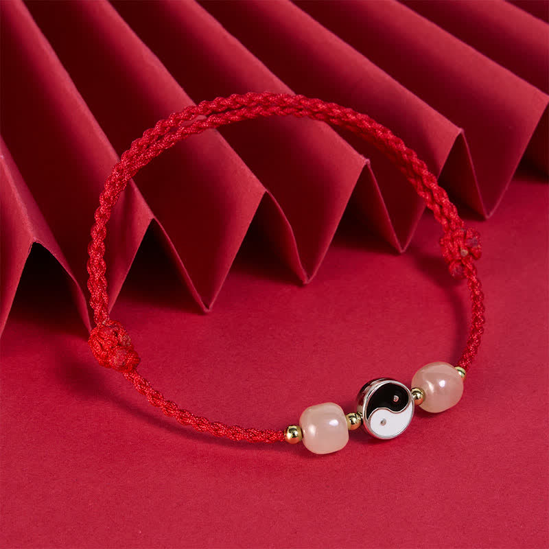 Buddha Stones Alloy Yin Yang Hetian Jade Bead Red String Balance Bracelet - image 2