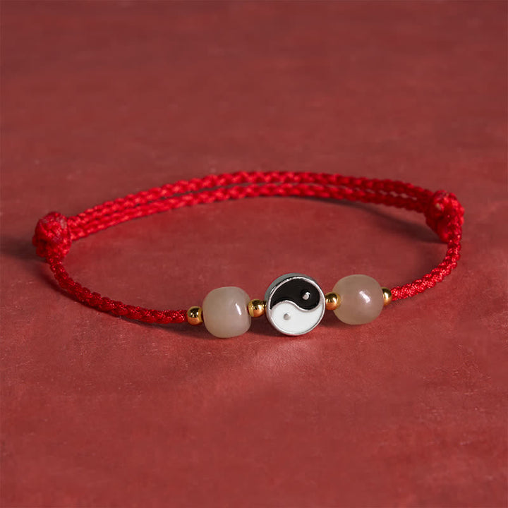 Buddha Stones Alloy Yin Yang Hetian Jade Bead Red String Balance Bracelet - image 4