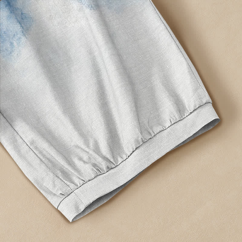 Buddha Stones Cotton Oriental Crane Plum Blossom Pattern Pleated Elastic Waist Women's Harem Pants With Pockets - image 5