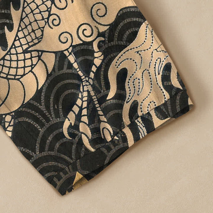 Buddha Stones Cotton Oriental Dragon Lotus Cloud Pattern Pleated Elastic Waist Women's Harem Pants With Pockets - image 5