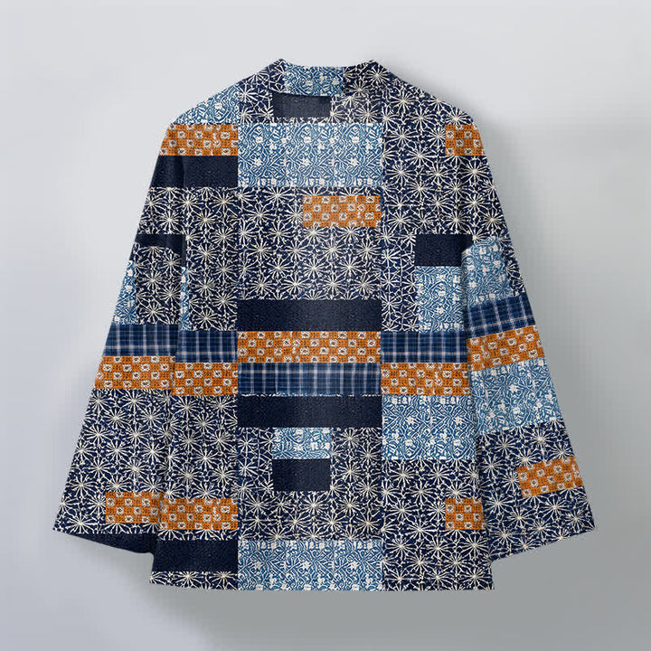 Buddha Stones Cotton Patchwork Geometric Block Pattern Open Front Men's Kimono - image 2