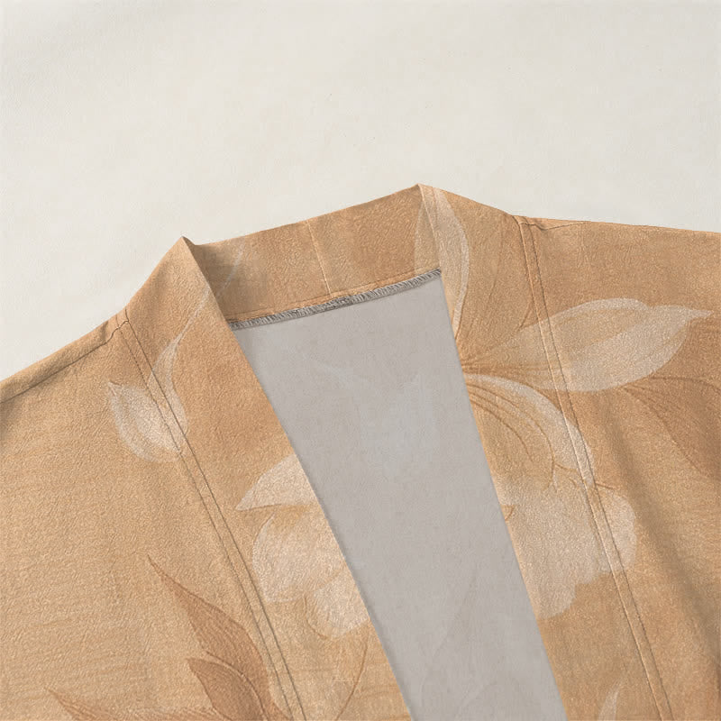 Buddha Stones Cotton Subtle Floral Leaf Pattern Open Front Men's Kimono - image 3