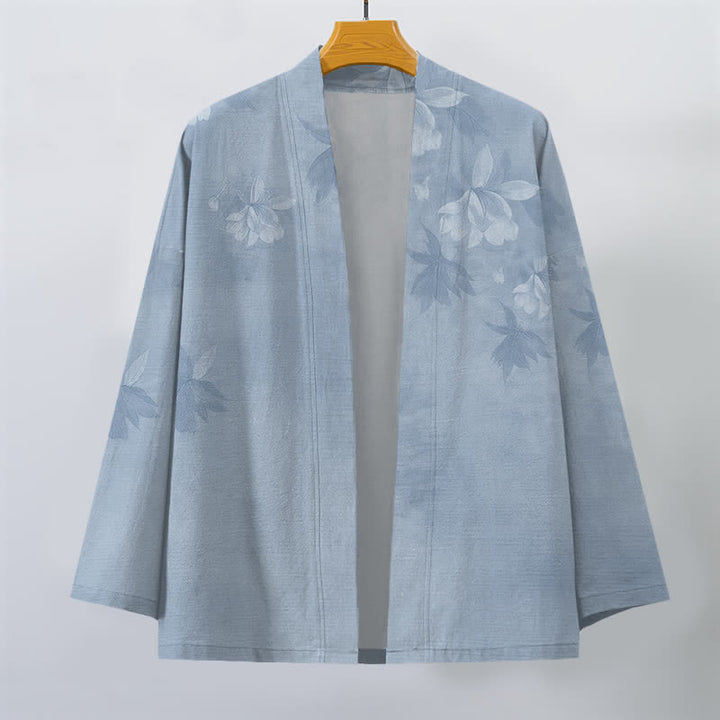 Buddha Stones Cotton Subtle Floral Leaf Pattern Open Front Men's Kimono - image 7
