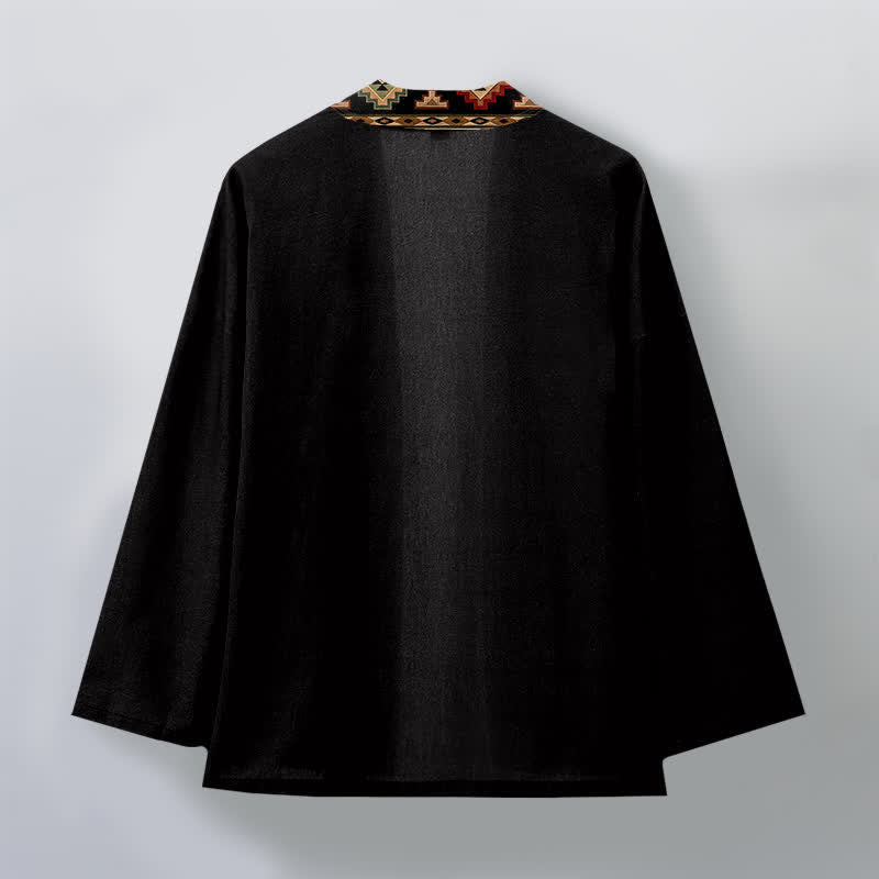 Buddha Stones Cotton Tribal Geometric Trim Pattern Open Front Men's Kimono - image 2