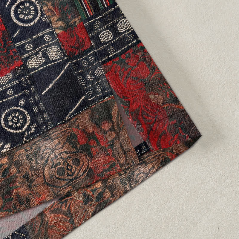 Buddha Stones Cotton Tribal Geometric Patchwork Pattern Open Front Men's Kimono - image 4