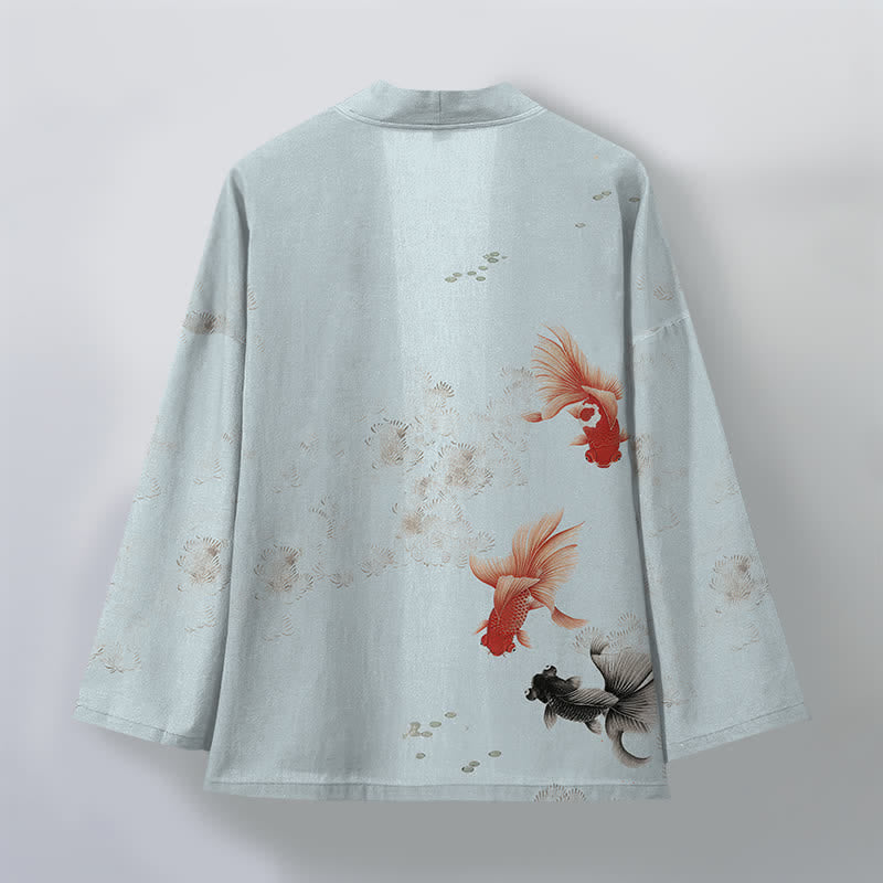 Buddha Stones Cotton Koi Fish Flowing Waves Pattern Open Front Men's Kimono - image 8