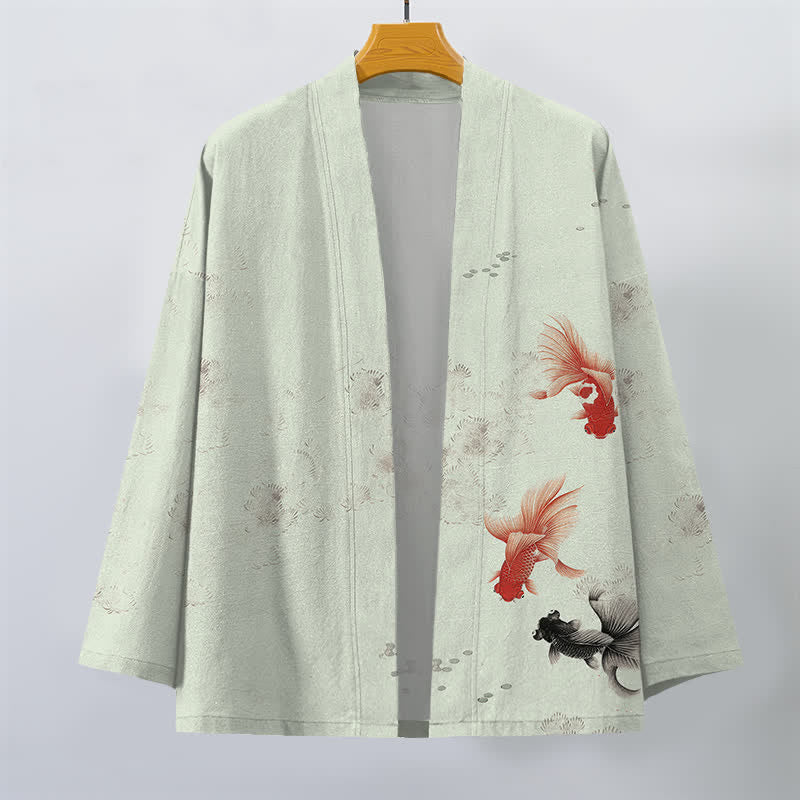 Buddha Stones Cotton Koi Fish Flowing Waves Pattern Open Front Men's Kimono - image 10
