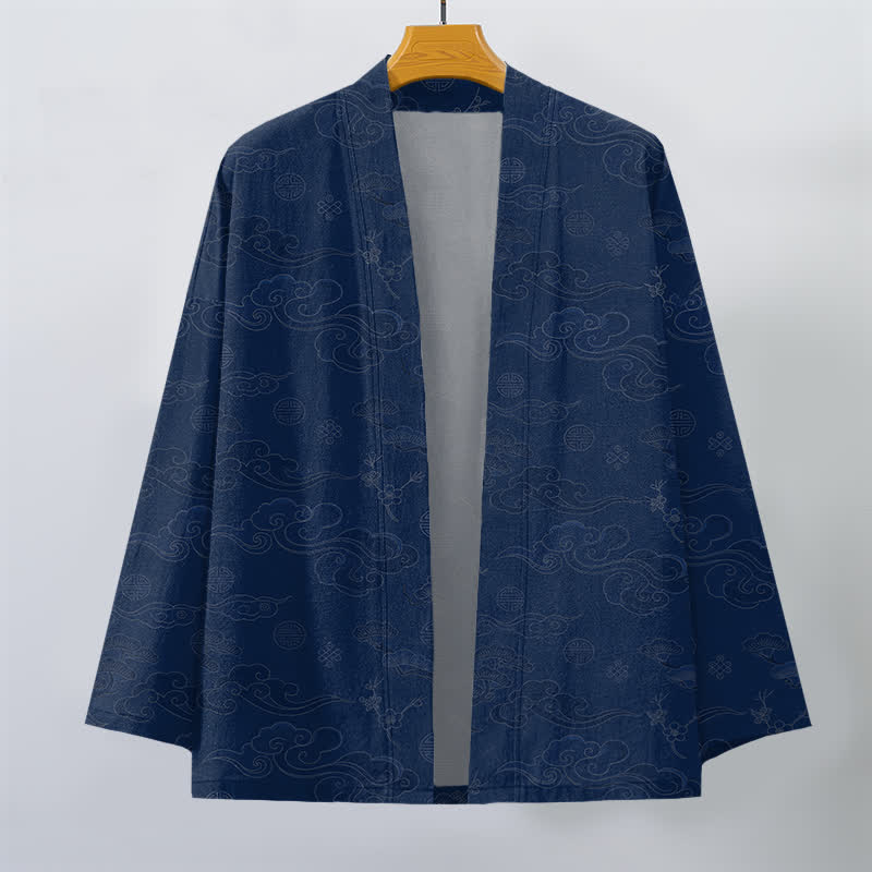 Buddha Stones Cotton Auspicious Clouds Pattern Open Front Men's Kimono - image 1