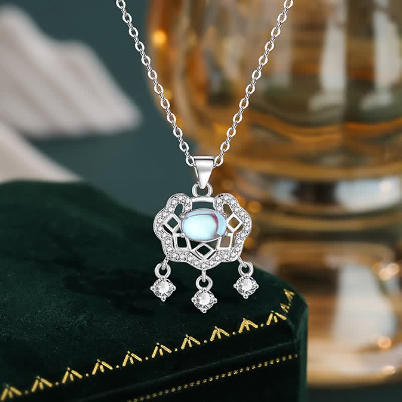 Buddha Stones Moonstone Peace Lock Chinese Lock Charm New Beginnings Necklace - Moonstone(Glow Varies – Subtle to Strong) - image 0