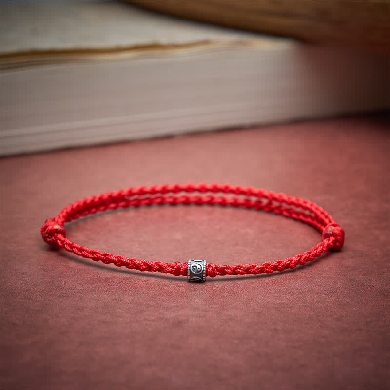 Buddha Stones Black Red String 925 Sterling Silver Yin Yang Protection Bracelet Anklet - image 2