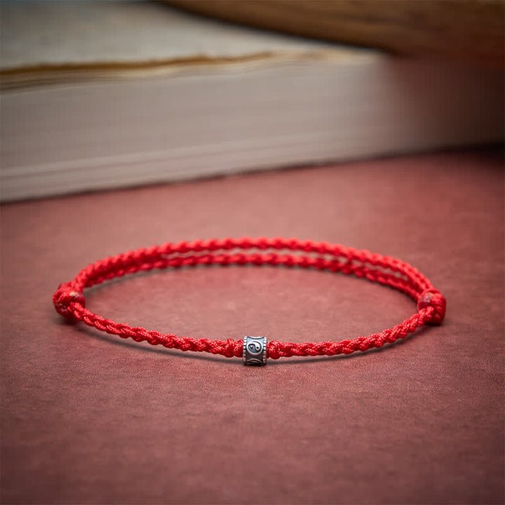 Buddha Stones Black Red String 925 Sterling Silver Yin Yang Protection Bracelet Anklet - image 2