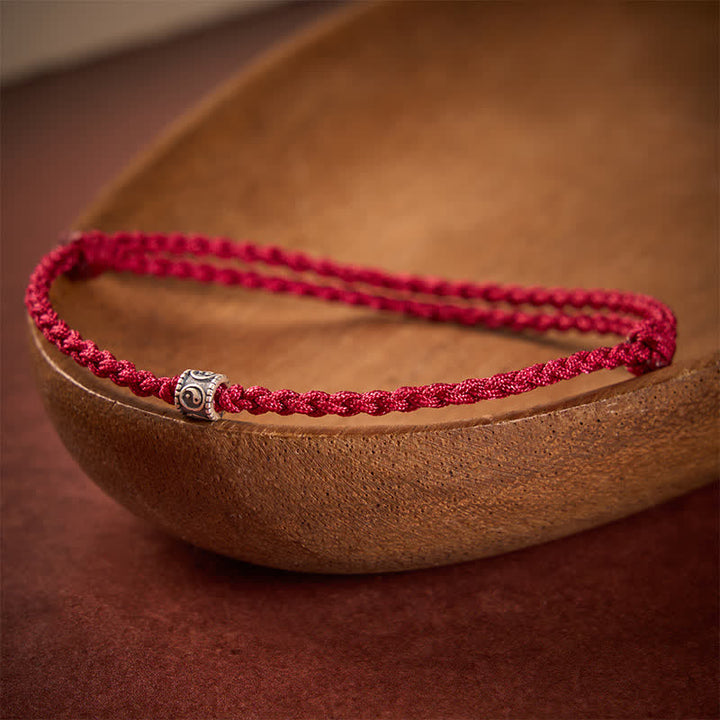 Buddha Stones Black Red String 925 Sterling Silver Yin Yang Protection Bracelet Anklet - Dark Red String - Anklet Circumference: 6.3–10.2 in (16–26 cm) - image 10
