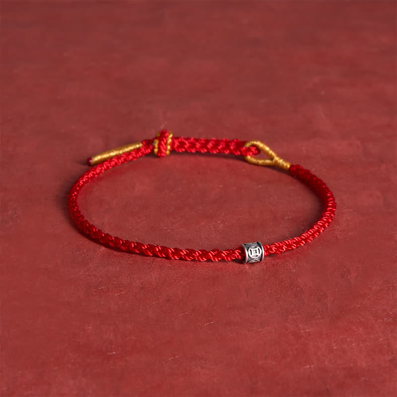Buddha Stones Black Red String 925 Sterling Silver Chinese Coin Protection Minimalist Bracelet - image 12