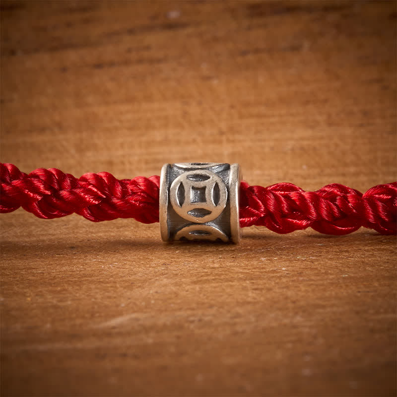 Buddha Stones Black Red String 925 Sterling Silver Chinese Coin Protection Minimalist Bracelet - image 5