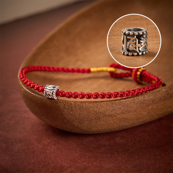Buddha Stones Black Red String 925 Sterling Silver Om Mani Padme Hum Protection Minimalist Bracelet - Dark Red String - 5.5–6.3 in (14–16 cm) - image 8