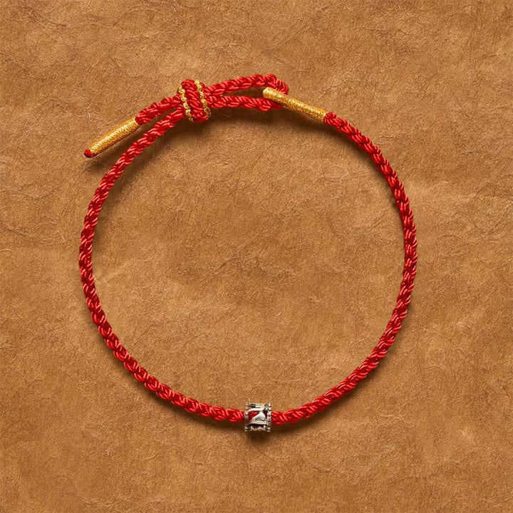 Buddha Stones Black Red String 925 Sterling Silver Om Mani Padme Hum Protection Minimalist Bracelet - image 1