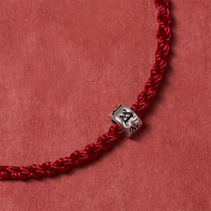 Buddha Stones Black Red String 925 Sterling Silver Om Mani Padme Hum Luck Minimalist Bracelet - image 4