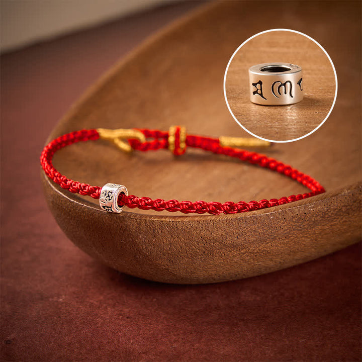 Buddha Stones Black Red String 925 Sterling Silver Om Mani Padme Hum Luck Minimalist Bracelet - Red String - 5.5–6.3 in (14–16 cm) - image 10
