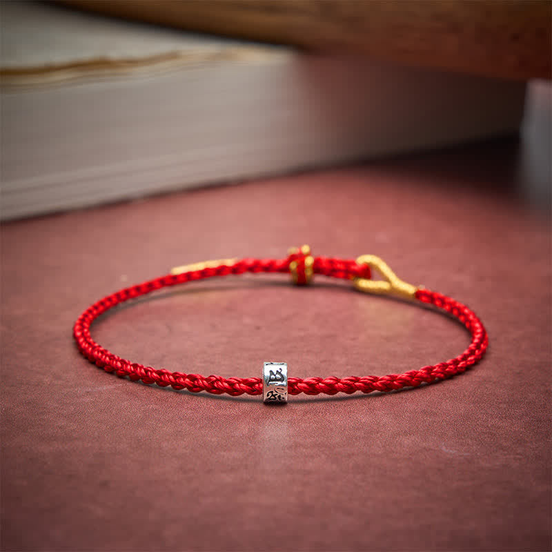 Buddha Stones Black Red String 925 Sterling Silver Om Mani Padme Hum Luck Minimalist Bracelet - image 12