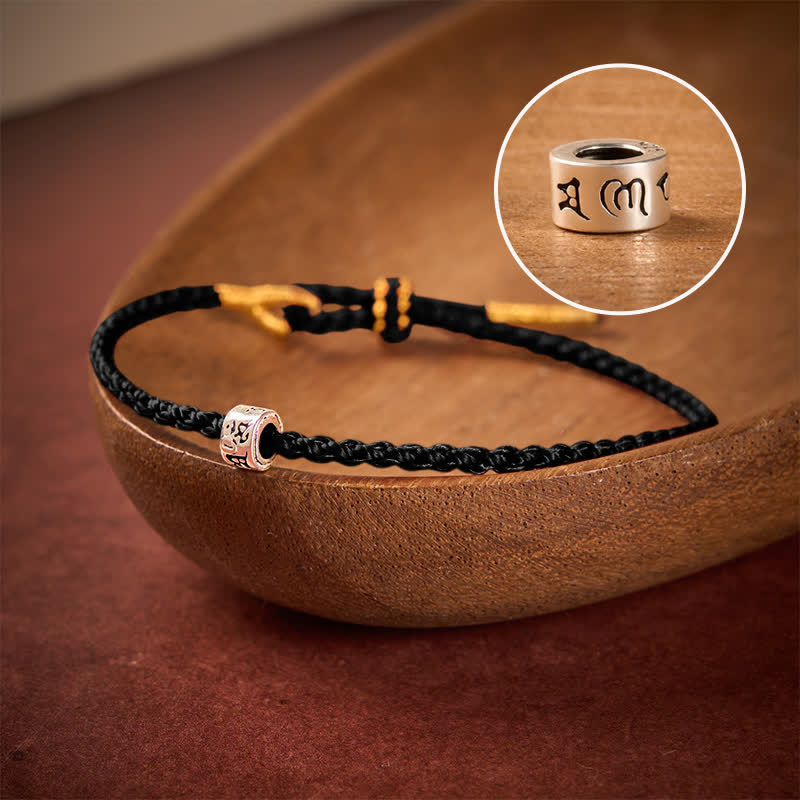 Buddha Stones Black Red String 925 Sterling Silver Om Mani Padme Hum Luck Minimalist Bracelet - Black String - 5.5–6.3 in (14–16 cm) - image 13