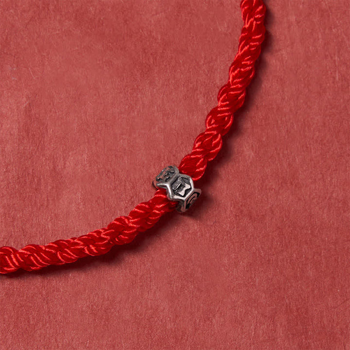 Buddha Stones Black Red String 925 Sterling Silver Om Mani Padme Hum Wheel Bead Luck Bracelet - image 4